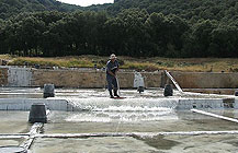 Hombre trabajando en la salina